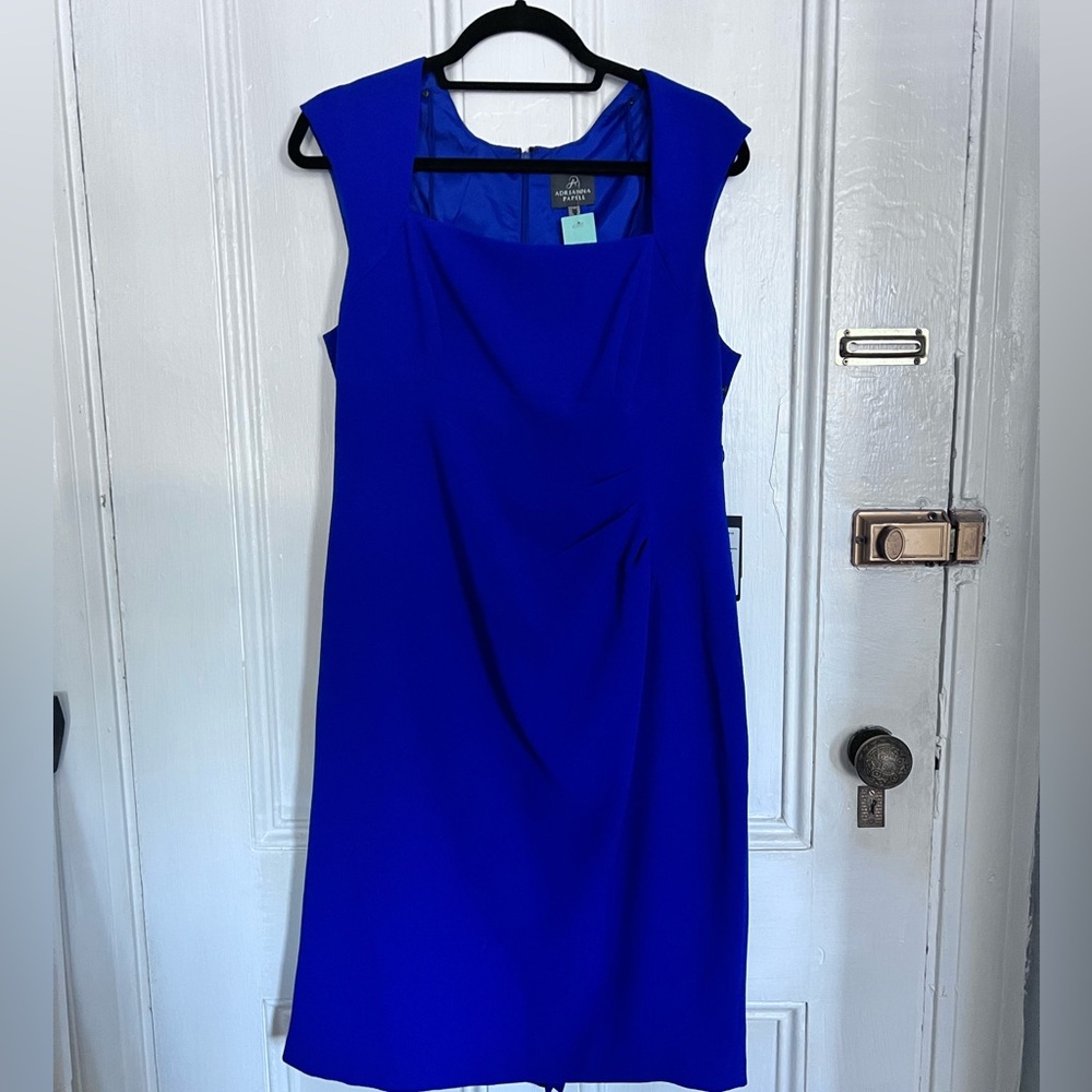 Adrianna Papell iris blue sleeveless sheath dress
